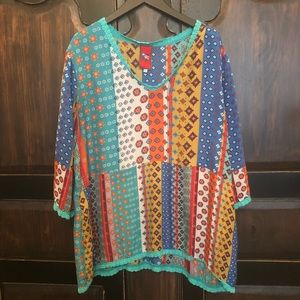 Johnny Was 3/4 length sleeve silk print